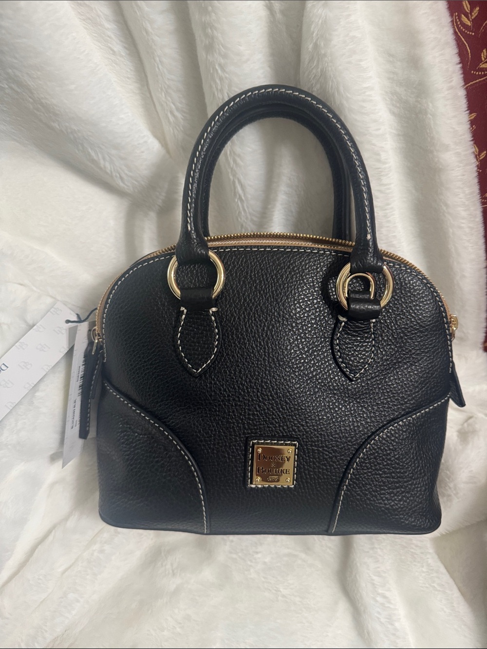 Dooney & Bourke Black Pebble Leather Dome Satchel with Gold Hardware